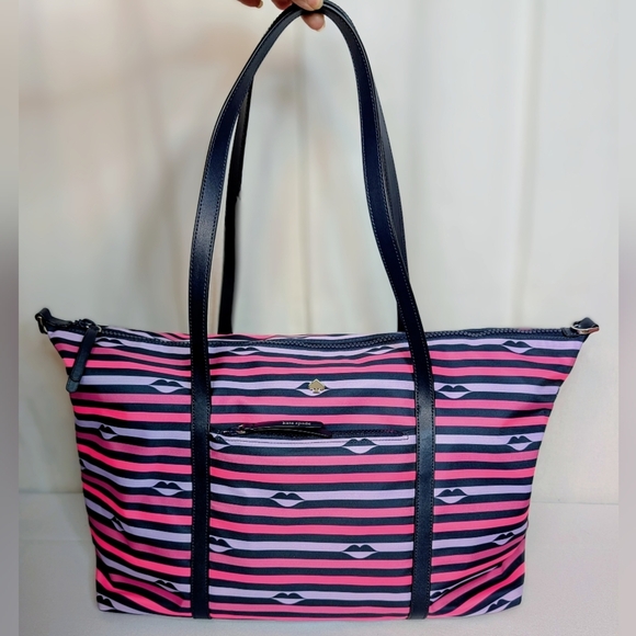 Kate Spade Jae Nylon Pink Striped Patrice Lip Weekender Duffel Bag Like New - Picture 1 of 13